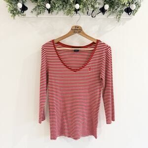 Ralph Lauren Sport V Neck Red Striped Long Sleeve Shirt Size L 194647